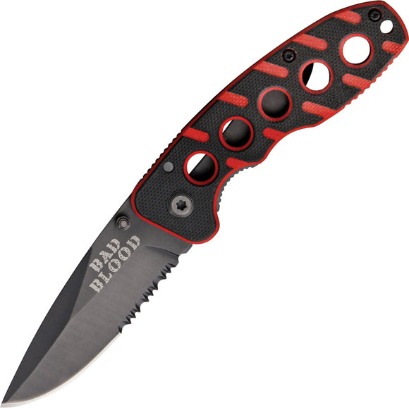 BAD BLOOD Red Black Stripe G10 Linerlock Folding Pocket Knife Folder 0110