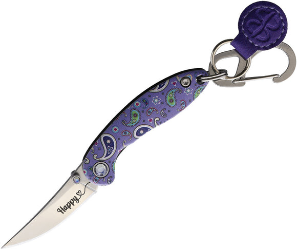 Brighten Blades Happy Keychain Framelock Purple Aluminum Folding Stainless Pocket Knife 014