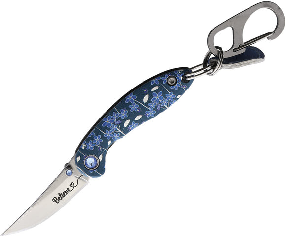 Brighten Blades Believe Keychain Framelock Blue Aluminum Folding Stainless Pocket Knife 022