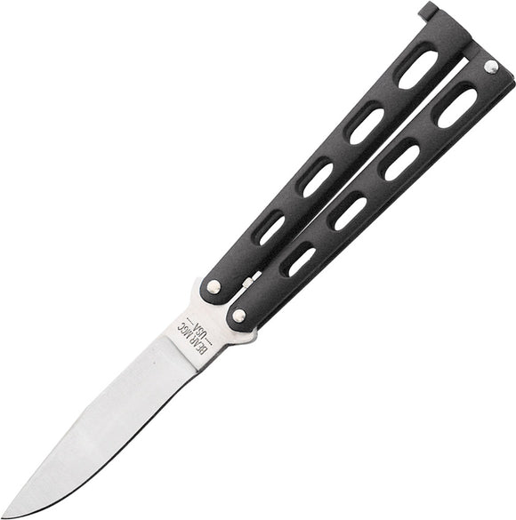 Bear & Son Butterfly Black Metal Handles Stainless Clip Pt Blade Knife 113B