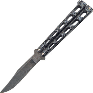 Bear & Son Butterfly Damascus Steel Silver Vein Die Cast Metal Handles Balisong Knife 114D