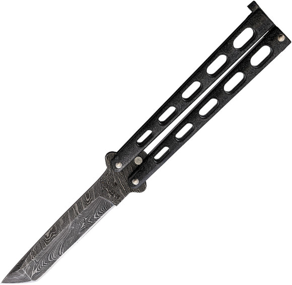 Bear & Son Armour Piercing Balisong Black Damascus Tanto Butterfly Knife 114GXAD