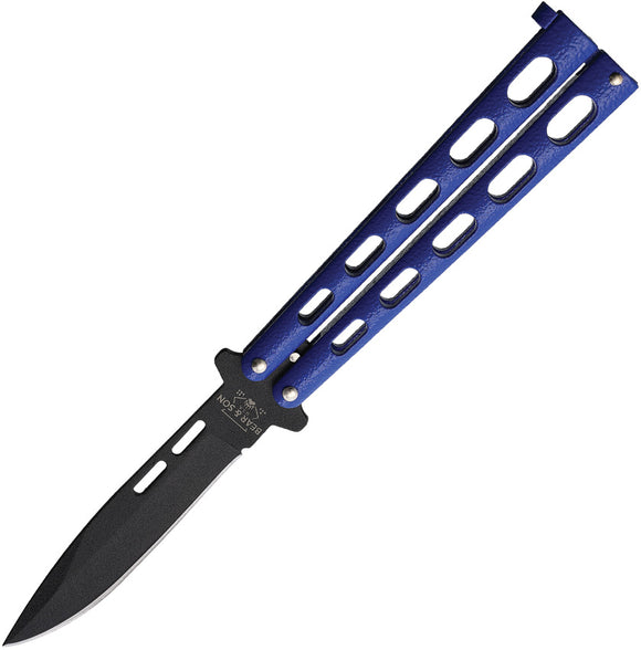 Bear & Son Balisong Blue Stainless Spear Point Butterfly Knife 115BL