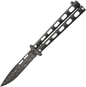 Bear & Son Butterfly Damascus Black Balisong Knife 115d