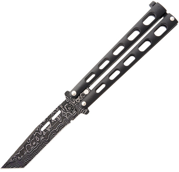 Bear & Son Butterfly Damascus Steel Tanto Blade Silver Vein Handle Balisong115TAND