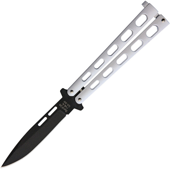 Bear & Son Butterfly White Handle Black Folding 1095HC Steel Blade Knife 115W