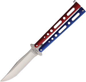 Bear & Son Balisong Red & White & Blue Carbon Steel Clip Pt Butterfly Knife 117RWB