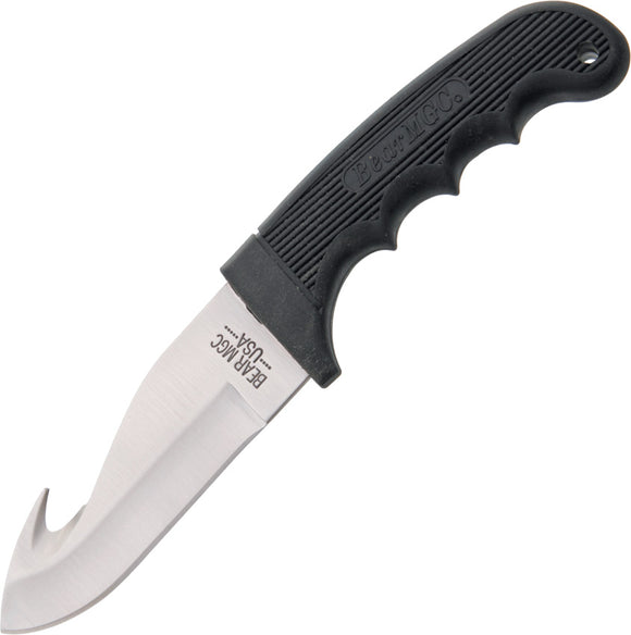 Bear & Son Guthook Hunter Black Stainless Fixed Blade Knife w/ Belt Sheath 444