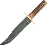 Bear & Son Bowie Damascus Steel Blade Genuine India Stag Bone Handle Knife 501D