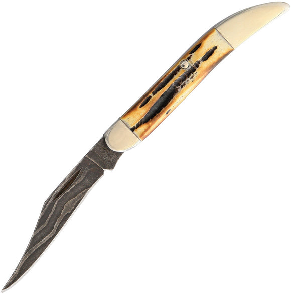 Bear & Son Toothpick Stag Bone Folding Damascus Pocket Knife 5193d12