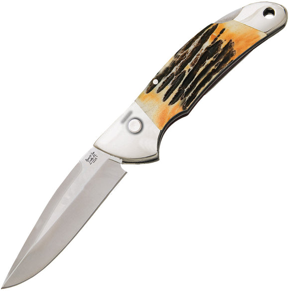 Bear & Son Automatic Knife Stag Bone High Carbon Stainless Drop Pt Blade 5A08