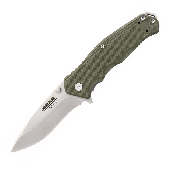 Bear Edge Knives Sideliner OD Green G10 Handle Folding Drop Pt Blade Knife 61102