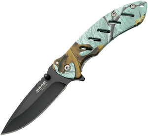 Bear Edge Brisk Framelock Blue Mossy Oak Folding Stainless Pocket Knife 61508