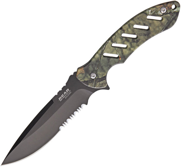 Bear Edge Brisk 1.0 Camo Serrated 440 Stainless Drop Pt Fixed Blade Knife 61515  -On Sale