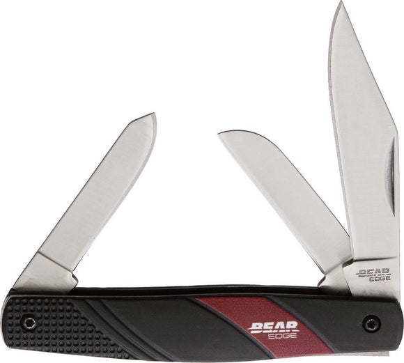 Bear Edge Stockman Black/Red Aluminum Folding 440 Stainless Pocket Knife 61533
