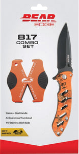 Bear Edge 817 2pc Orange ABS Folding Stainless Knife Sharpener Combo Set 71817