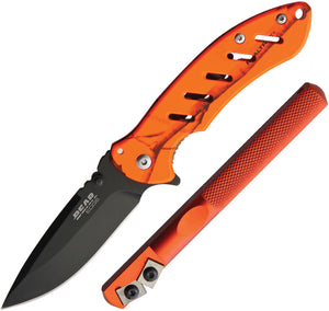 Bear Edge 2pc Orange Framelock Pocket Knife Edgemate Sharpener Combo Set 71819
