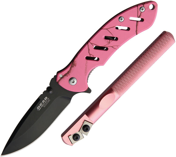 Bear Edge 2pc Pink Framelock Pocket Knife Edgemate Sharpener Combo Set 71821