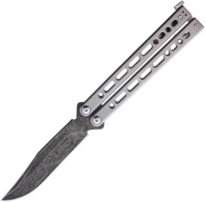 Bear Ops Bear Song VIII Balisong Gray Stainless Damascus Clip Pt Butterfly Knife 800SSLD