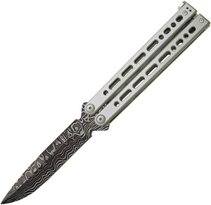 Bear Ops Bear Song VIII Balisong Gray Stainless Damascus Spear Pt Butterfly Knife 820SSLD