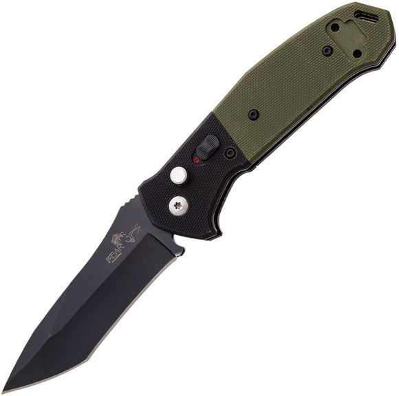 Bear & Son Automatic Bold Action V Knife Button Lock Black & Green G10 14C28N Blade AC500B4B
