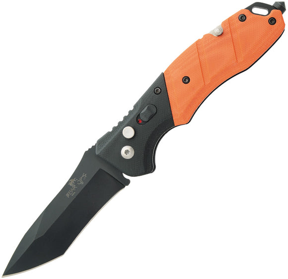 Bear & Son Automatic Bold Action V Knife Button Lock Black & Orange G10 14C28N Sandvik AC510B4OR