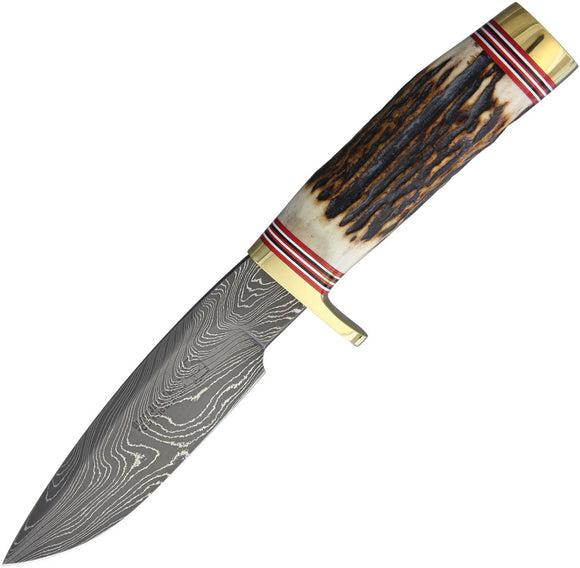 Blackjack Classic Model 125 Stag Bone Damascus Fixed Blade Knife w/ Sheath 125DS