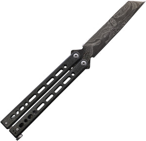 Bear Ops Bear Song VIII Balisong Black Galaxy Damascus Tanto Butterfly Knife B810GXLD