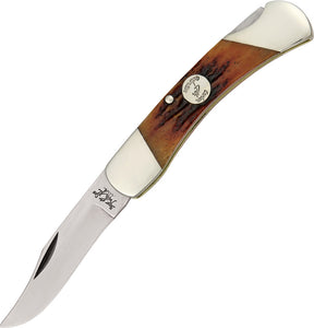 Bear & Son Lockback 1095 Carbon Steel Red Stag Bone Folding Pocket Knife CRSB05