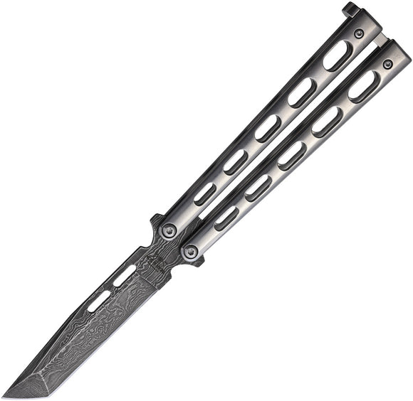 Bear & Son Balisong Polished Stainless Steel Damascus Butterfly Knife SS15STAND