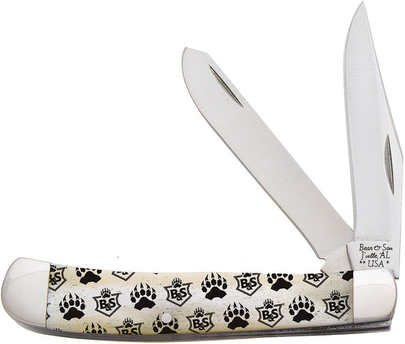 Bear & Son Trapper White Bone Bear Paw Logo Folding Knife wbjb54