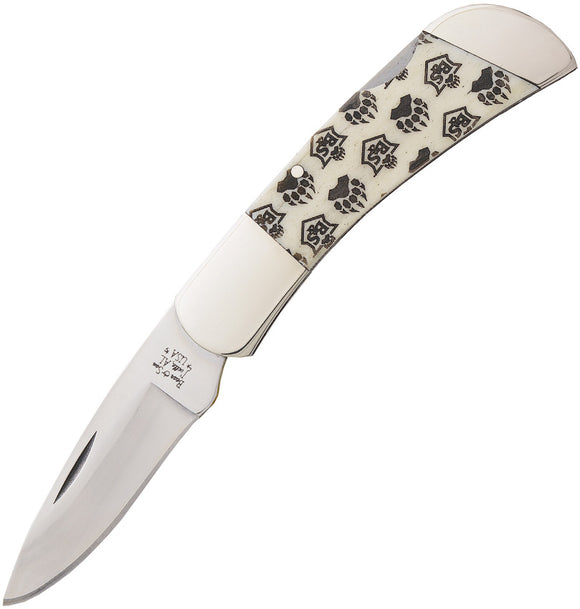 Bear & Son White Smooth Bone Folding 440 Stainless Pokcet Knife WBJB61