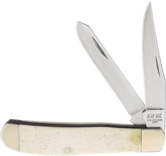 Bear & Son Mini Trapper Stainless Folding Blades White Bone Handle Knife WSB07