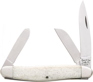 Bear & Son Stockman White Smooth Bone Handle 440 Stainless Folding Knife CWSB18