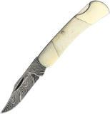 Bear & Son Executive Lockback White Bone Damascus Steel Folding Knife WSB26D