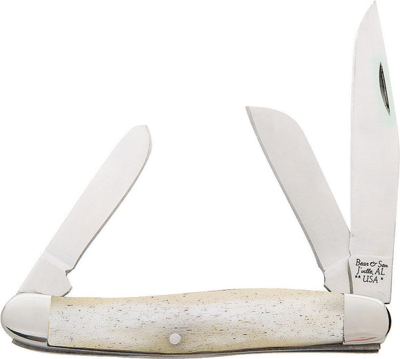 Bear & Son Stockman White Bone 440 Folding 3 Blade Knife wsb47