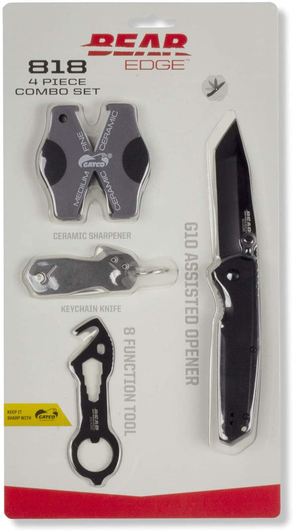 Bear Edge 4 Piece Combo Quick Assist Folding Knife Sharpener Multi Tool Set 818