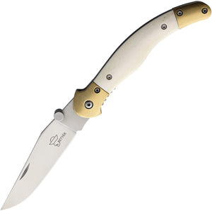 Betyar Fejesgorbe Linerlock Smooth White Bone Folding Knife g0046