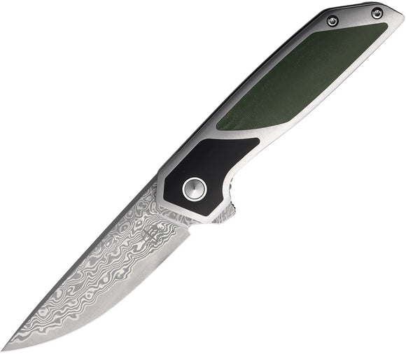 Begg Knives Diamici Linerlock Black & Green Folding Damascus Pocket Knife 015M