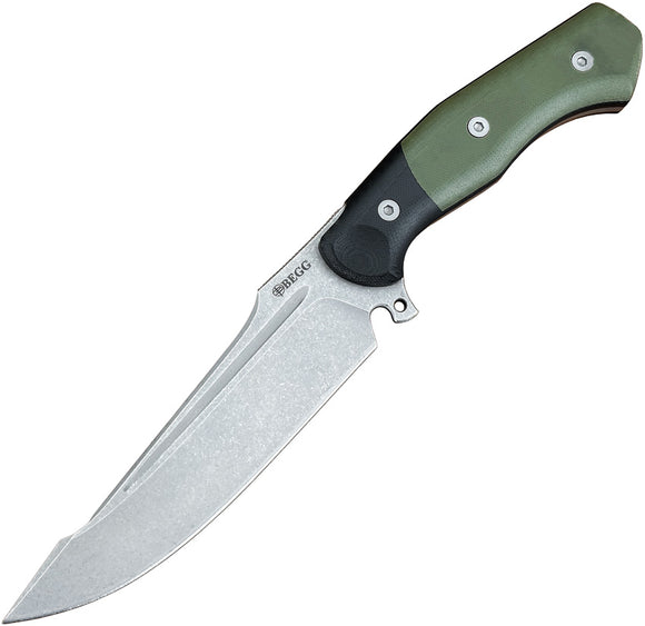 Begg Knives Alligator Green & Black G10 14C28N Fixed Blade Knife w/ Sheath 050