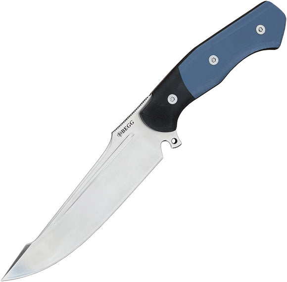 Begg Knives Alligator Blue & Black G10 14C28N Fixed Blade Knife w/ Sheath 051