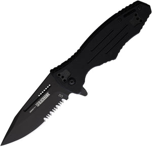 Blackhawk Hornet Linerlock A/O Black G10 Folding D2 Serrated Knife 15H211BK