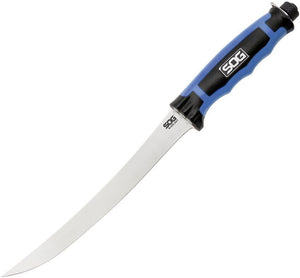 SOG 7.5" Fillet Fixed Stainless Blade Blue Black LED Light Handle Knife