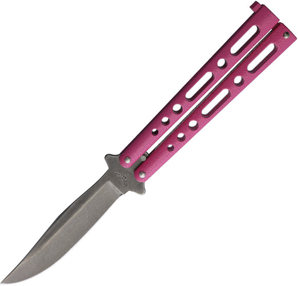 Benchmark Balisong Pink Zinc Stonewash Stainless Clip Point Butterfly Knife 014