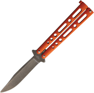 Benchmark Balisong Butterfly Orange Powder coated Stonewash Knife 015