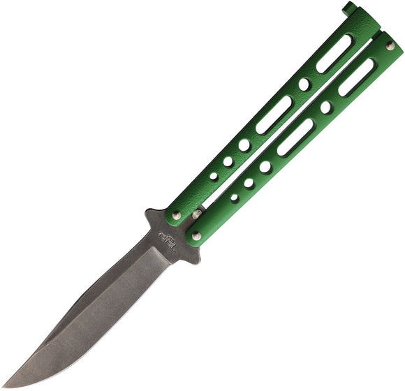 Benchmark Balisong Green Zinc Stonewash Stainless Clip Point Butterfly Knife 019