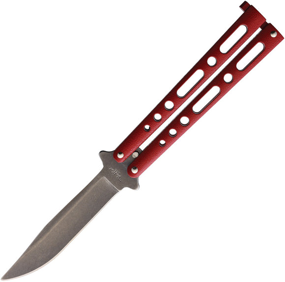 Benchmark Balisong Butterfly Red Powder coated Stonewash Knife 020
