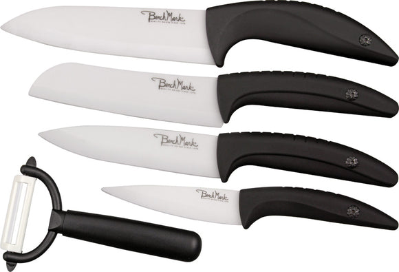 Benchmark 5pc Black & White Ceramic Fixed Blade Kitchen Knife Set w/ Peeler 022