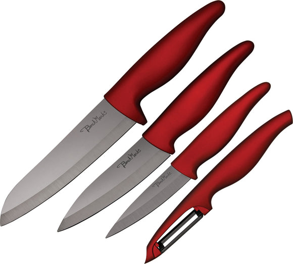 Benchmark 4pc Black & Red Utility Paring & Peeler Ceramic Kitchen Knife Set 051