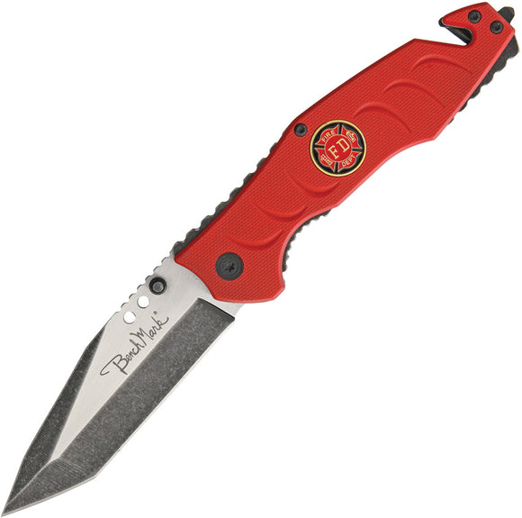 Benchmark Firefighter Rescue Red G10 Belt/Cord Cutter Tanto Folding Knife 055